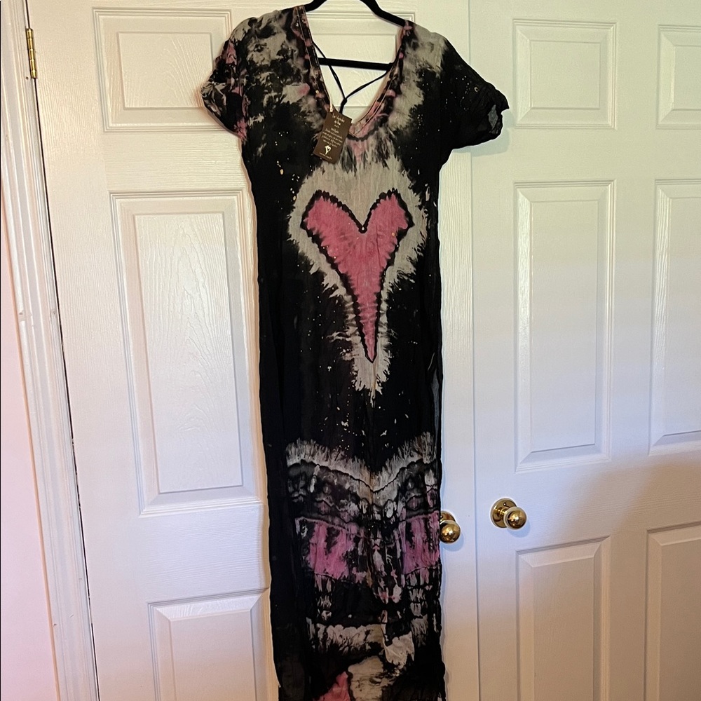 Black and Pink Tie-Dye Maxi Dress